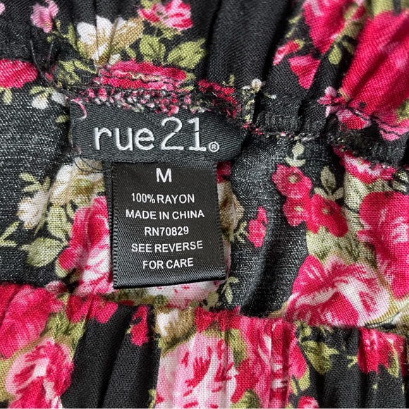 Rue21 Strapless Dress Red Floral Pattern Ruffled Top Edge and Asymmetric Hem - Picture 4 of 6